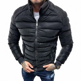 Automne Hiver Chaud Down Veste Pour Hommes Casual Pure Couleur Slim Lg Manches Slim Fit Cott Manteau Rembourré Hommes Loisirs Zipper Vestes 56Ev #