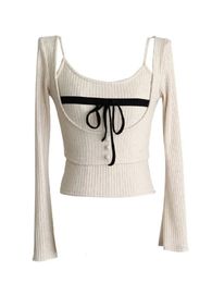 Automne Hiver Femme Mode Coréenne Coquette Deux Pièces Ensembles Pull Court Pulls Tops Jumper Design Gyaru Knitwears 2000s 240311