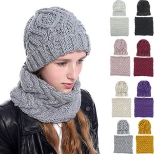 Herfst winter dames beanie en sjaal 2pc set mode gebreide muts nekkeek voor vrouwen groothandel