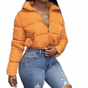 Automne Hiver Femmes Casual Solide Col Haut Lg Manches Tops Zipper Court er Manteau Fi Femme Veste Streetwear A6gv #