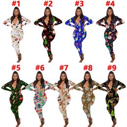 Otoño invierno Diseñador de las mujeres Monos de Navidad Estampado sexy Mamelucos de Navidad Monos flacos ocasionales Leggings delgados de una pieza Clubes nocturnos usan 4135