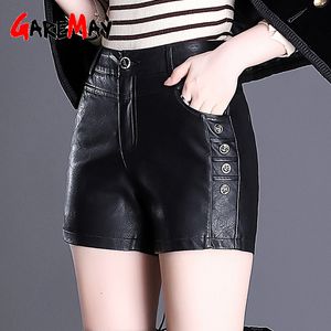 Automne Hiver Femmes Cuir Shorts Taille haute Mince Style coréen Plus Taille PU Femme Noir pour 210428