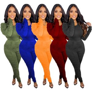 2024 Designer Automne Hiver Femmes Survêtements Casual Plissé Tenue Plis 2 Pièces Pantalons Ensembles Solide À Manches Longues Sweatsuit Pull Pantalon Sport Costume En Gros 8735