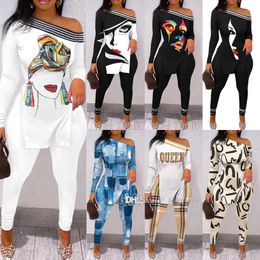 Automne hiver femmes survêtements lettre imprimé pantalon deux pièces ensembles assortis tenues personnaliser fendu t-shirt Leggings costume