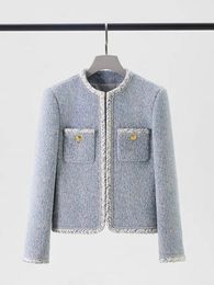 Automne hiver femmes Patchwork laine Tweed manteau veste décontracté chaud élégant pardessus haut de gamme vêtements d'extérieur haut Casacos femme 240112