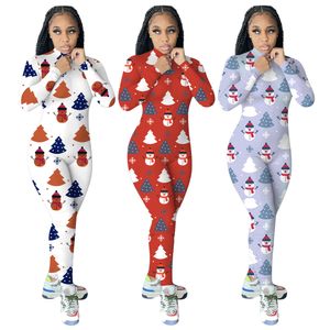 Herfst Winter Kerstmes Jumpsuits Women Christmas Pyjama's 2xl lange mouwen sneeuwman print slaapkleding sexy bodycon rompers nachtkleding thuiskleding casual streetwear 8451