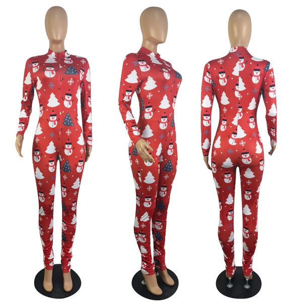 Automne hiver combinaisons de noël femmes pyjamas de noël 2XL à manches longues bonhomme de neige pyjama imprimé barboteuses moulantes vêtements de nuit vêtements de maison décontracté Streetwear 8451