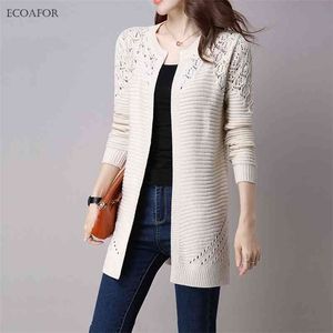 Herfst dames cardigan effen kleur holle truien maat S-XXL poncho volledige mouw open stitch vrouw gebreide bovenkleding 210805