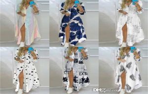 Femmes d'automne Robes maxi Blouses Bouton Down Shirt Robe Fashion Classic Imprimé Reblé Cou Robe Longue Cape8898363