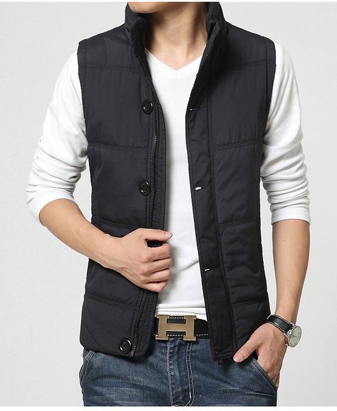 Automne-fermeture à glissière bouton pression hiver homme gilet décontracté grande taille M-3XL tout nouveau Design de poche col Mandarin hommes gilet chaud