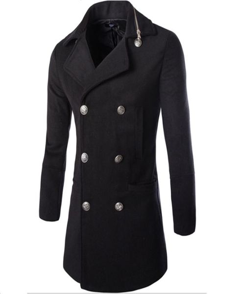 Automne2016 Vestes et manteaux d'hiver de mode Fashion Mentide Élevant de style britannique Single Breasted Mens Pea Case Wool Trench Coath