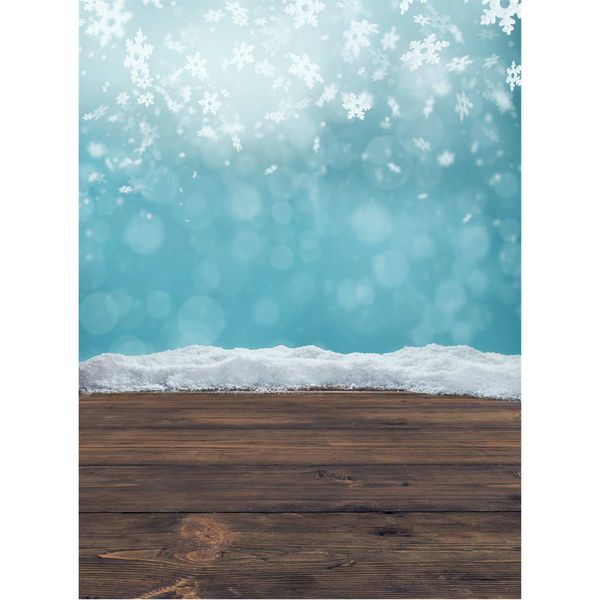 Chute de flocons de neige photographie toile de fond bleu nouveau-né bébé douche accessoires Bokeh à pois neige enfants Photo arrière-plans plancher en bois