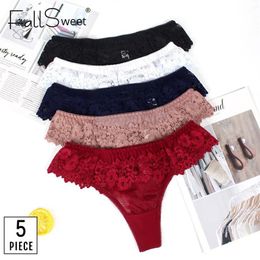 FallSweet 5 pcs lot G-String String Culottes T Dos Dentelle Lingerie Femmer Sexy Sous-Vêtements Femmes Mémoires Taille Basse S à XL 201112257Q