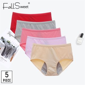 FallSweet 5 unids/lote! Bragas de período sexy Calzoncillos menstruales de cintura media Ropa interior a prueba de fugas Mujer XXXL 220426