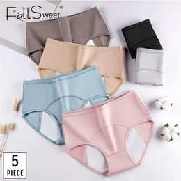 Fallsweet 5 stks / pack! Dames Periode Slipje Sexy Lekvrije Menstrual Slips Vrouw Ondergoed Katoen Plus Size 220425