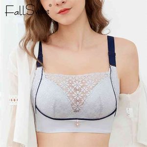Fallsweet volledige dekking bras voor vrouwen kanten draad gratis ondergoed plus size sexy lingerie c d e cup 210728