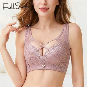 Fallsweet Lace Wireless Bra Hollow Out Vest Bras C D e Cup Brassiere Femme Sexy Lingerie voor Plus Size Dames 211110