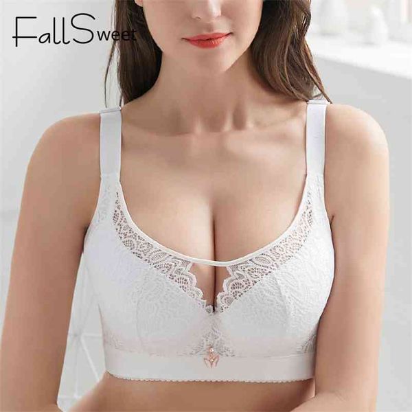 FallSweet grande taille soutiens-gorge pour femmes couverture complète soutien-gorge Push Up Sexy dentelle Bralette C D E tasse dames brassière Femme 210728