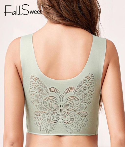 Bras inalámbricos de Fallsweet para mujeres de lencería de talla grande sin costuras con almohadillas de encaje Beauty Bralette M a 7xl 2012027740144