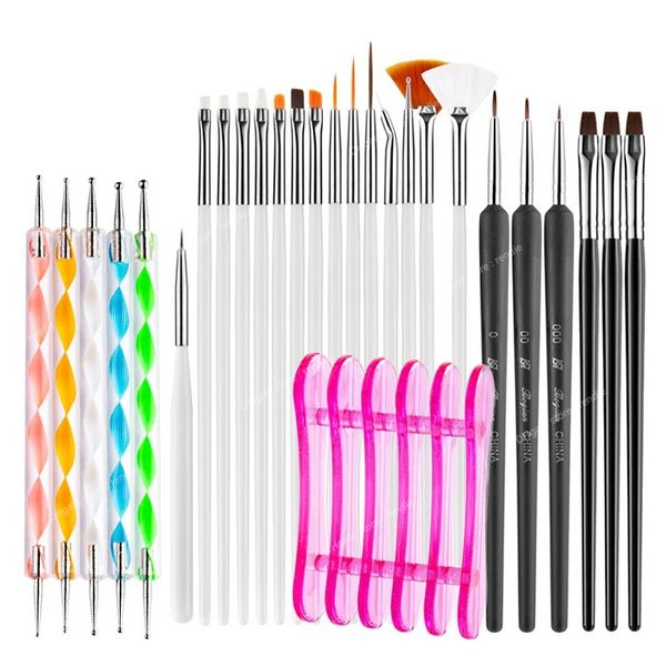 Acrylique Nail Art French Liner UV Gel Brosses Dotting Sculpture Stylo Peinture Outil Manucure Ensemble Complet Brosse avec Porte-Stylo Outils À OnglesBrosses À Ongles Outils D'art D'ongle