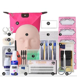 Kit de formation pour extensions de faux cils, modèle de pratique, coussinets pour les yeux, pincettes, anneau de colle, brosse, outils de greffage, 240113