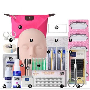 Kit de formation pour extensions de faux cils, modèle de pratique, coussinets pour les yeux, pincettes, anneau de colle, brosse, outils de greffage, 240123