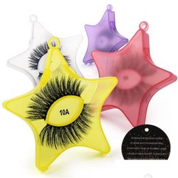 False wimpers 1 paar overdreven dik met sterren Case 3D Natural Mink Lash Colorf wimper Tapared Crisscross Winged Makeup Holes Dhrsk