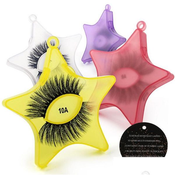 Pestañas postizas 1 par de pestañas gruesas exageradas con estuche de estrellas 3D Natural Mink Lash Colorf Pestañas postizas tapared entrecruzadas con alas Dh5Ik