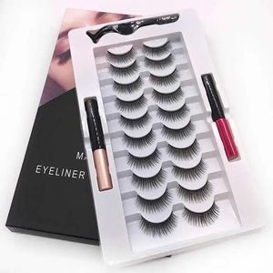 Valse wimpers 10 paar magnetische valse wimpers Kit Herbruikbare zelfklevende stripwimpers met eyeliner-applicator Oogmake-upaccessoires 231012