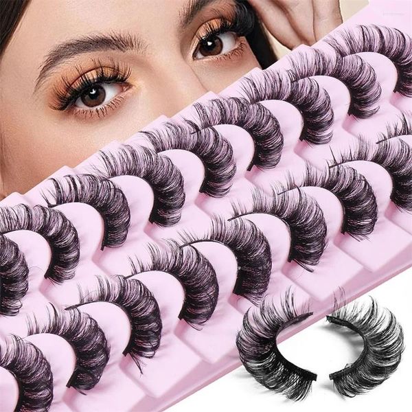 Faux cils 10 paires Russian Strip Lashes Dd Curl Fluffy Wispy Fake Pack
