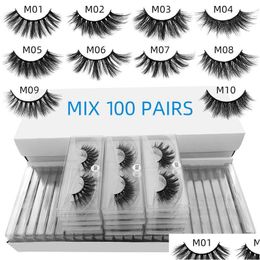 Faux cils 100 paires beaucoup de queue d'oeil allongé style mélange 10 styles 3D vison cils naturel long maquillage fait à la main transparent las dhnul