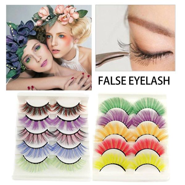 Faux cils 10 pièces/5 paires couleur naturel vrai vison Style moelleux Extension de cils maquillage Cosplay coloré cils