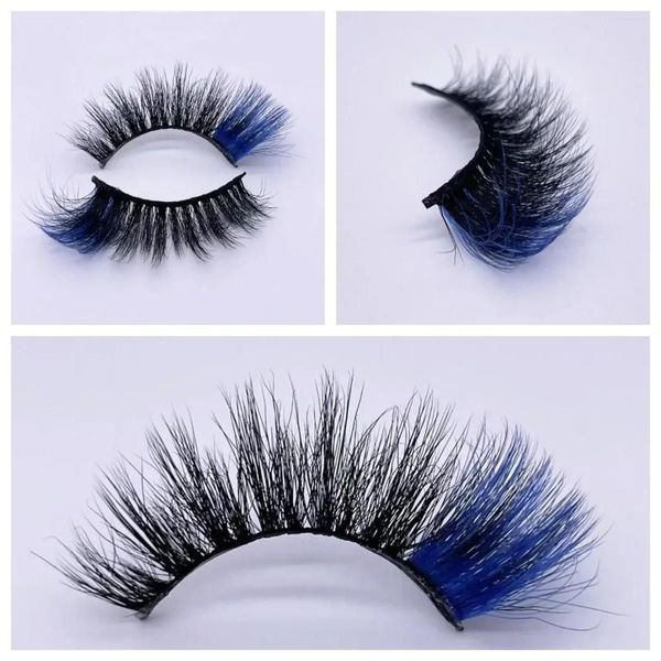 Faux cils 2 paires 3d fausse vison couleurs bleues cils en gros de maquillage dramatique individuel et dramatique