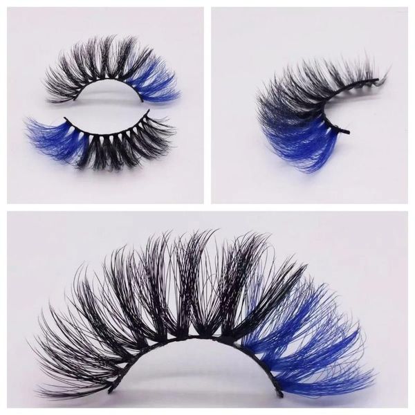 Faux Cils 2 paires Couleur DD Curl Russie Volume Bleu Touffu Croix Cils Colorés Extension Réutilisable Faux Vison Cheveux Maquillage