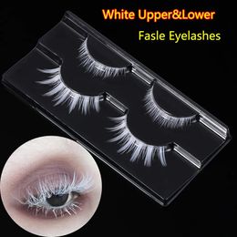 Faux Cils 2 paires Halloween Party Cosplay Creative Blanc Supérieur Extension Inférieure Doux Wispy Naturel Cils Maquillage 231024