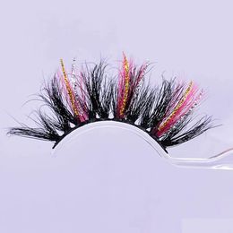 Valse wimpers 25 mm Colorf met glitteroogwimpers Dikke lange nep wimperverlenging Make -upgereedschappen Lash voor schoonheid ll drop levering h dhap2