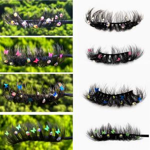 Faux Cils 25mm Diamant Cils Holographique Papillon Faux Vison Naturel Volume Dramatique Rouge Bleu Rose Paillettes LashesFalse