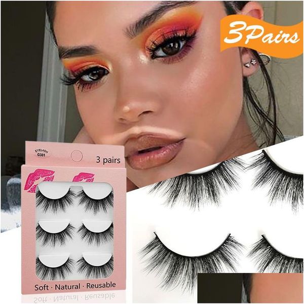 Faux-cils 3 paires 3D imitation vison cheveux cils nature touffue croisement cils bande individuelle épais cils faux outils de maquillage Z004 Otrmx