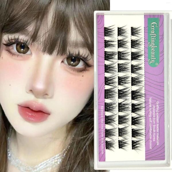 Pestañas postizas 3 filas Manga grupo hecho a mano ojos grandes autoinjerto extensión de pestañas individuales maquillaje profesional Natural