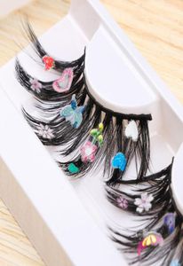 Faux cils 3D Fleur colorée duveteuse Fluffy Fluffy Handmade Eye Lashs for Festival Party Cosplay Cateye Extension de cils maquilleur6517531