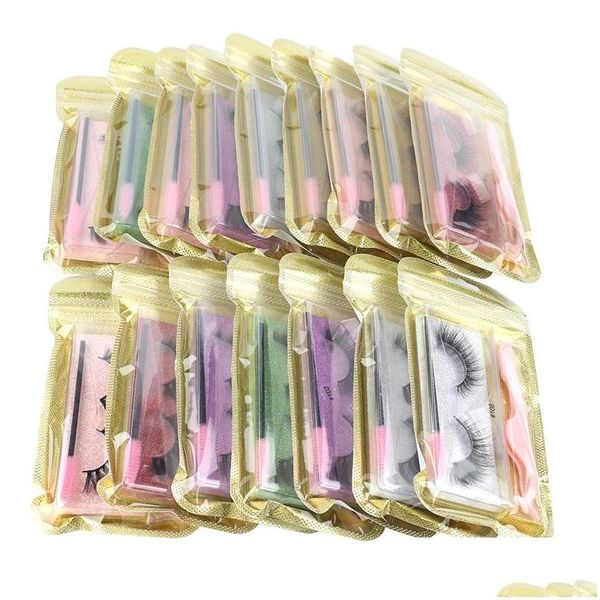 Faux cils 3d cils couleur combinaison de cils coiffure cils et brosse naturel épais dhgate en gros de maquillage de maquillage