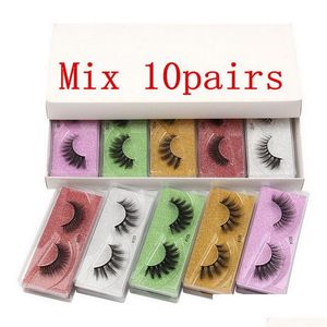 False wimpers 3D LASHES kleurverpakkingsdoos gekleurde bodemkaart wimpertjes met krullen en peezer natuurlijke dikke overdreven makeU dhywp