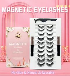 Falsche Wimpern 3D-Magnet- und Eyeliner-Set, natürliche lange Nerzwimpern, ganz in Großpackung, wiederverwendbar, Schönheits-Make-up-Werkzeug 5083447