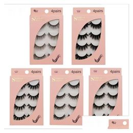 Pestañas postizas 3D Mink Faux Cils 4 pares de pestañas tupidas Natural Sof hecho a mano entrecruzado Extensiones de pestañas Maquillaje Drop Delivery Hea Dh5Jy