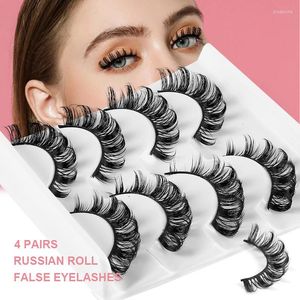 Faux Cils 4 Paires Ensemble Russe Curling Épais Longs Faux Cils Vison Fluffy Lash Extension Fournitures Cosplay Manga Faux Cils