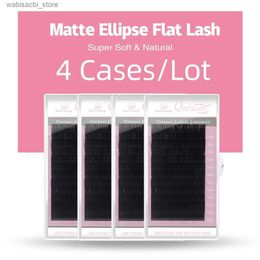 Valse wimpers 4 trays/partij Qeelasee platte matte ellipselashes split tips individuele nerts ellipsvormige natuurlijke licht zachte platte wimpers24327