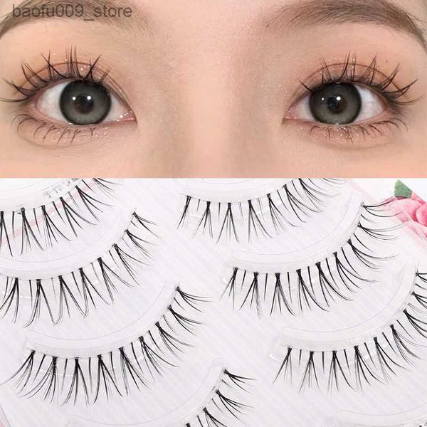 Faux-cils 5 paires de faux cils 3D frisés moelleux doux naturel vaporeux croix longs cils fausse fibre extension de cils fête maquillage des yeux Q230908