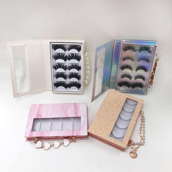 Pestañas postizas 5 pares Lash Book 25 mm Lashes Chain Box Venta al por mayor Logotipo personalizado 3 Diamond Case