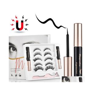 Valse wimpers 5 paren magnetische kits opgewaardeerd met dubbele eyeliner herbruikbare snijstenen waterdichte lass applicator druppel levering HEHMSC