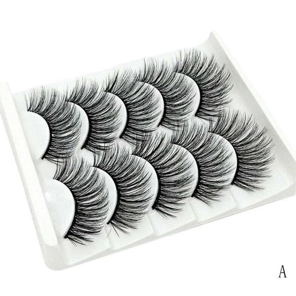 Pestañas postizas 5 pares Cruz natural 3D Extensión de cabello de visón Herramientas de maquillaje Hacer desordenado Ojo Venta larga Pestañas de belleza Fak A0Q7